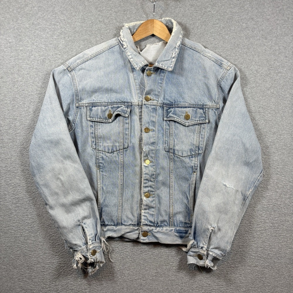 VTG 80s Guess Georges Marciano Denim Jacket Mens XL USA Made Thrashed Light Wash